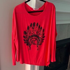Red Feather Print KC Chiefs  Women's Top
